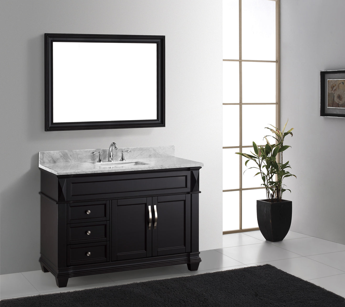 Virtu USA Victoria 48" Single Bath Vanity with Marble Top and Square Sink with Polished Chrome Faucet and Mirror - Luxe Bathroom Vanities Luxury Bathroom Fixtures Bathroom Furniture