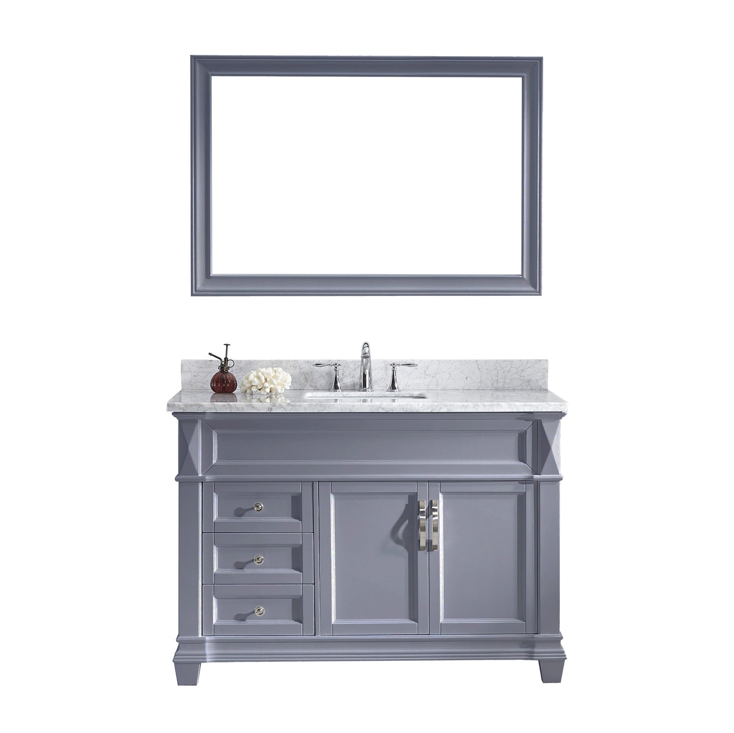 Virtu USA Victoria 48" Single Bath Vanity with Marble Top and Square Sink with Polished Chrome Faucet and Mirror - Luxe Bathroom Vanities Luxury Bathroom Fixtures Bathroom Furniture