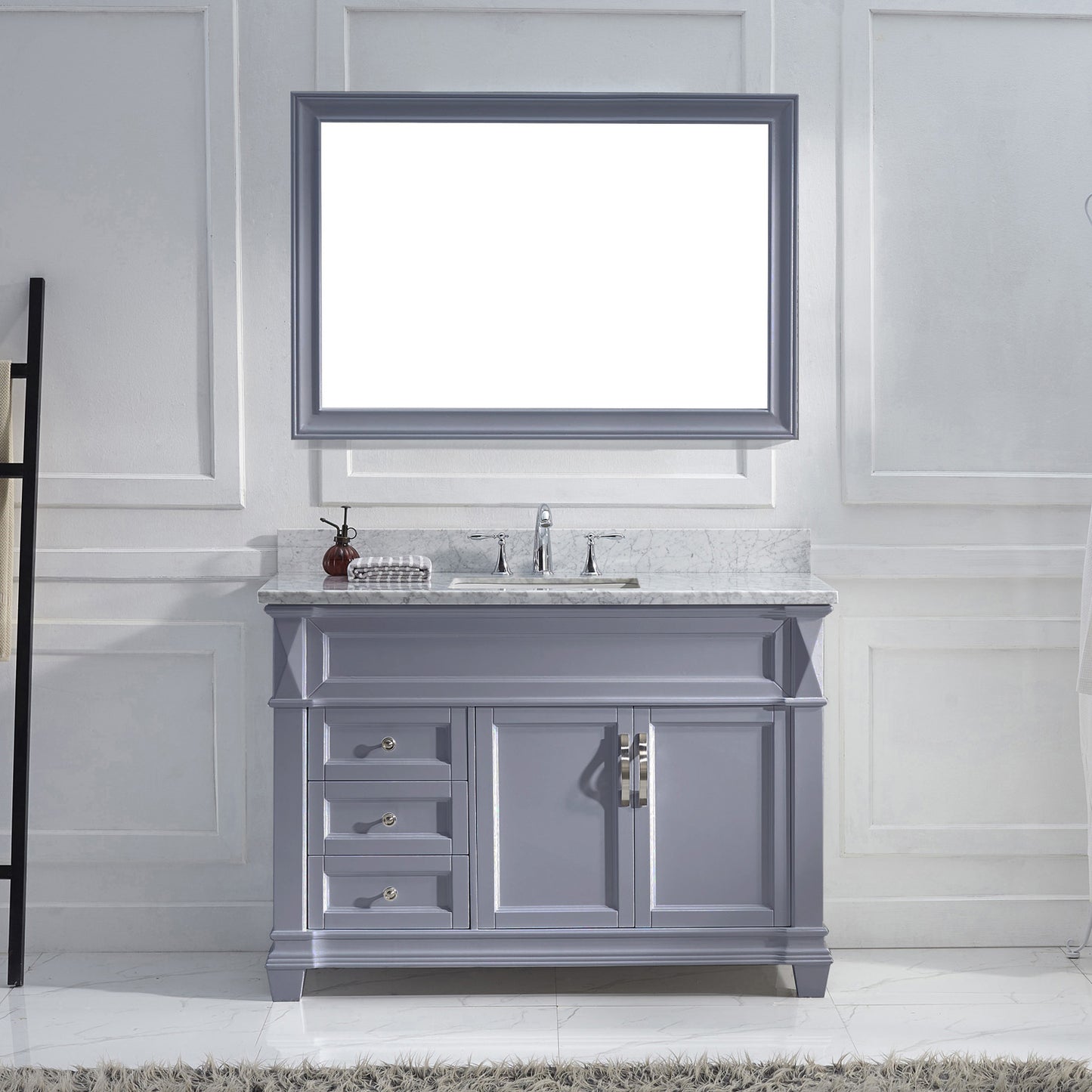 Virtu USA Victoria 48" Single Bath Vanity with Marble Top and Square Sink with Mirror - Luxe Bathroom Vanities Luxury Bathroom Fixtures Bathroom Furniture