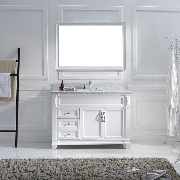 Virtu USA Victoria 48" Single Bath Vanity with Marble Top and Square Sink with Polished Chrome Faucet and Mirror - Luxe Bathroom Vanities Luxury Bathroom Fixtures Bathroom Furniture