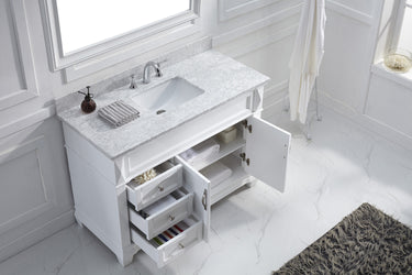 Virtu USA Victoria 48" Single Bath Vanity with Marble Top and Square Sink with Polished Chrome Faucet and Mirror - Luxe Bathroom Vanities Luxury Bathroom Fixtures Bathroom Furniture