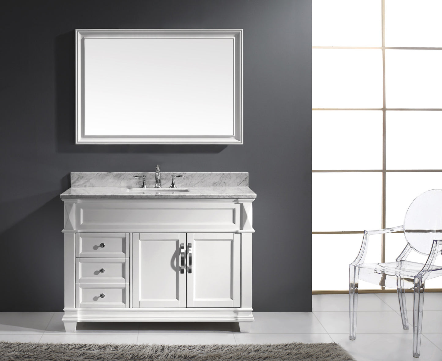 Virtu USA Victoria 48" Single Bath Vanity with Marble Top and Square Sink with Polished Chrome Faucet and Mirror - Luxe Bathroom Vanities Luxury Bathroom Fixtures Bathroom Furniture