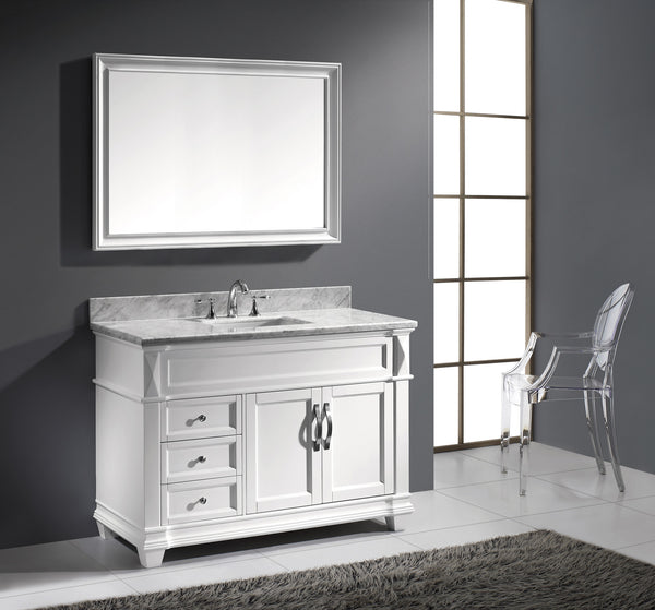 Virtu USA Victoria 48" Single Bath Vanity with Marble Top and Square Sink with Polished Chrome Faucet and Mirror - Luxe Bathroom Vanities Luxury Bathroom Fixtures Bathroom Furniture