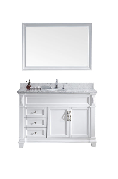 Virtu USA Victoria 48" Single Bath Vanity with Marble Top and Square Sink with Polished Chrome Faucet and Mirror - Luxe Bathroom Vanities Luxury Bathroom Fixtures Bathroom Furniture