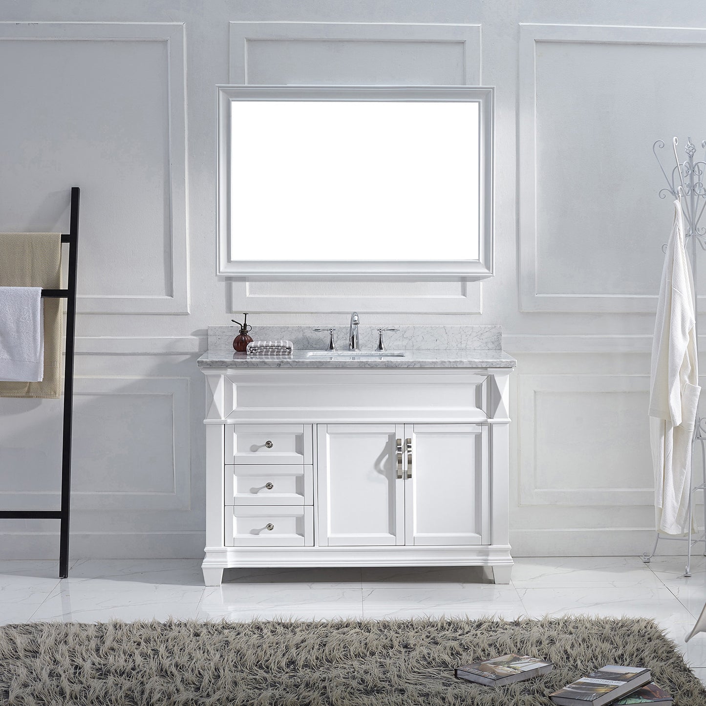 Virtu USA Victoria 48" Single Bath Vanity with Marble Top and Square Sink with Mirror - Luxe Bathroom Vanities Luxury Bathroom Fixtures Bathroom Furniture