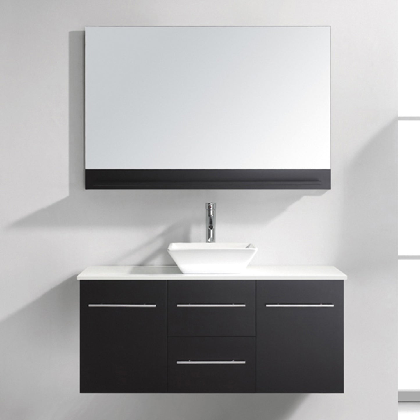 Virtu USA Marsala 48" Single Bath Vanity in Espresso with White Engineered Stone Top and Square Sink with Polished Chrome Faucet and Mirror - Luxe Bathroom Vanities Luxury Bathroom Fixtures Bathroom Furniture