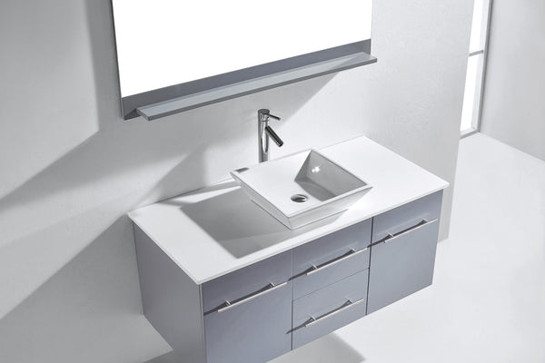 Virtu USA Marsala 48" Single Bath Vanity with White Engineered Stone Top and Square Sink with Polished Chrome Faucet and Mirror - Luxe Bathroom Vanities