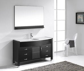 Virtu USA Ava 55" Single Bath Vanity in Espresso with White Engineered Stone Top and Round Sink with Brushed Nickel Faucet and Mirror - Luxe Bathroom Vanities Luxury Bathroom Fixtures Bathroom Furniture