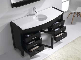 Virtu USA Ava 55" Single Bath Vanity in Espresso with White Engineered Stone Top and Round Sink with Brushed Nickel Faucet and Mirror - Luxe Bathroom Vanities Luxury Bathroom Fixtures Bathroom Furniture