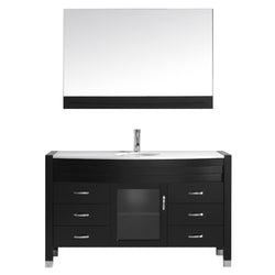Virtu USA Ava 55" Single Bath Vanity in Espresso with White Engineered Stone Top and Round Sink with Polished Chrome Faucet and Mirror - Luxe Bathroom Vanities Luxury Bathroom Fixtures Bathroom Furniture