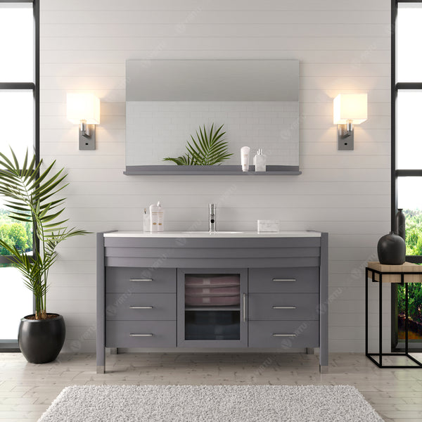 Virtu USA Ava 55" Single Bath Vanity with White Engineered Stone Top and Round Sink with Brushed Nickel Faucet with Matching Mirror - Luxe Bathroom Vanities