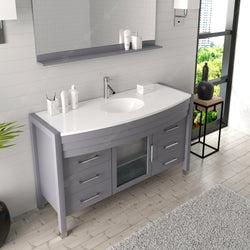 Virtu USA Ava 55" Single Bath Vanity with White Engineered Stone Top and Round Sink with Matching Mirror - Luxe Bathroom Vanities