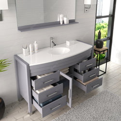 Virtu USA Ava 55" Single Bath Vanity with White Engineered Stone Top and Round Sink with Brushed Nickel Faucet with Matching Mirror - Luxe Bathroom Vanities