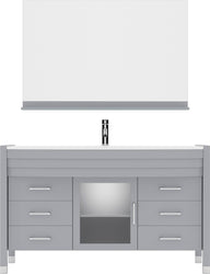 Virtu USA Ava 55" Single Bath Vanity with White Engineered Stone Top and Round Sink with Brushed Nickel Faucet with Matching Mirror - Luxe Bathroom Vanities