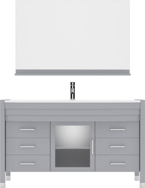 Virtu USA Ava 55" Single Bath Vanity with White Engineered Stone Top and Round Sink with Brushed Nickel Faucet with Matching Mirror - Luxe Bathroom Vanities