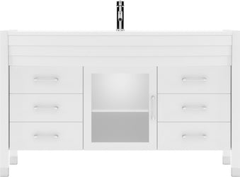 Virtu USA Ava 55" Single Bath Vanity with White Engineered Stone Top and Round Sink with Brushed Nickel Faucet with Matching Mirror - Luxe Bathroom Vanities