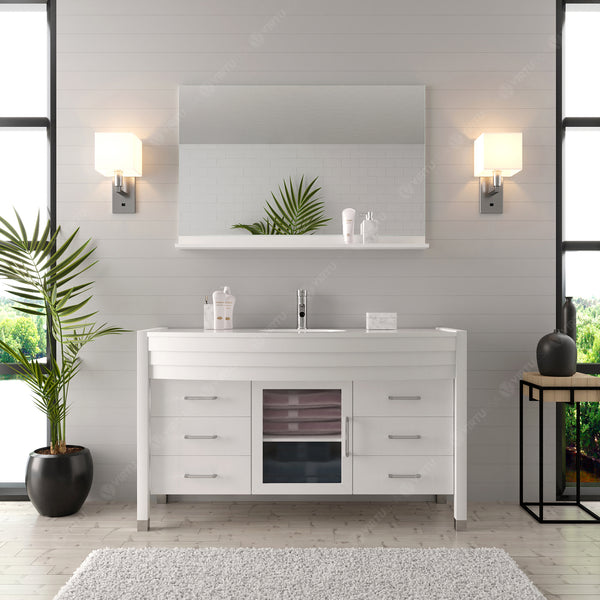 Virtu USA Ava 55" Single Bath Vanity with White Engineered Stone Top and Round Sink with Brushed Nickel Faucet with Matching Mirror - Luxe Bathroom Vanities