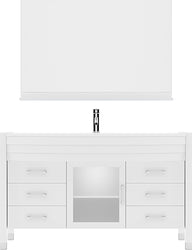 Virtu USA Ava 55" Single Bath Vanity with White Engineered Stone Top and Round Sink with Brushed Nickel Faucet with Matching Mirror - Luxe Bathroom Vanities