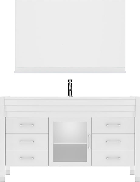 Virtu USA Ava 55" Single Bath Vanity with White Engineered Stone Top and Round Sink with Brushed Nickel Faucet with Matching Mirror - Luxe Bathroom Vanities