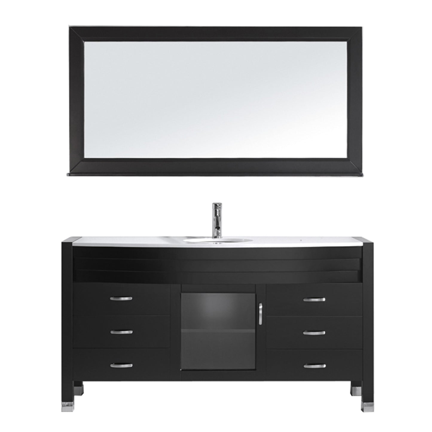 Virtu USA Ava 61" Single Bath Vanity with White Engineered Stone Top and Round Sink with Brushed Nickel Faucet and Mirror - Luxe Bathroom Vanities Luxury Bathroom Fixtures Bathroom Furniture