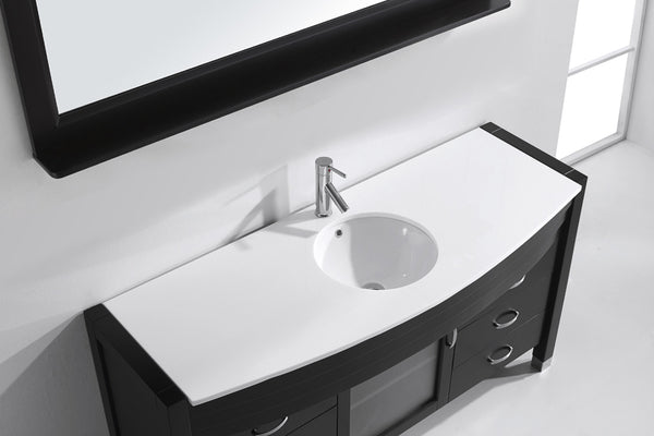 Virtu USA Ava 61" Single Bath Vanity with White Engineered Stone Top and Round Sink with Polished Chrome Faucet and Mirror - Luxe Bathroom Vanities Luxury Bathroom Fixtures Bathroom Furniture