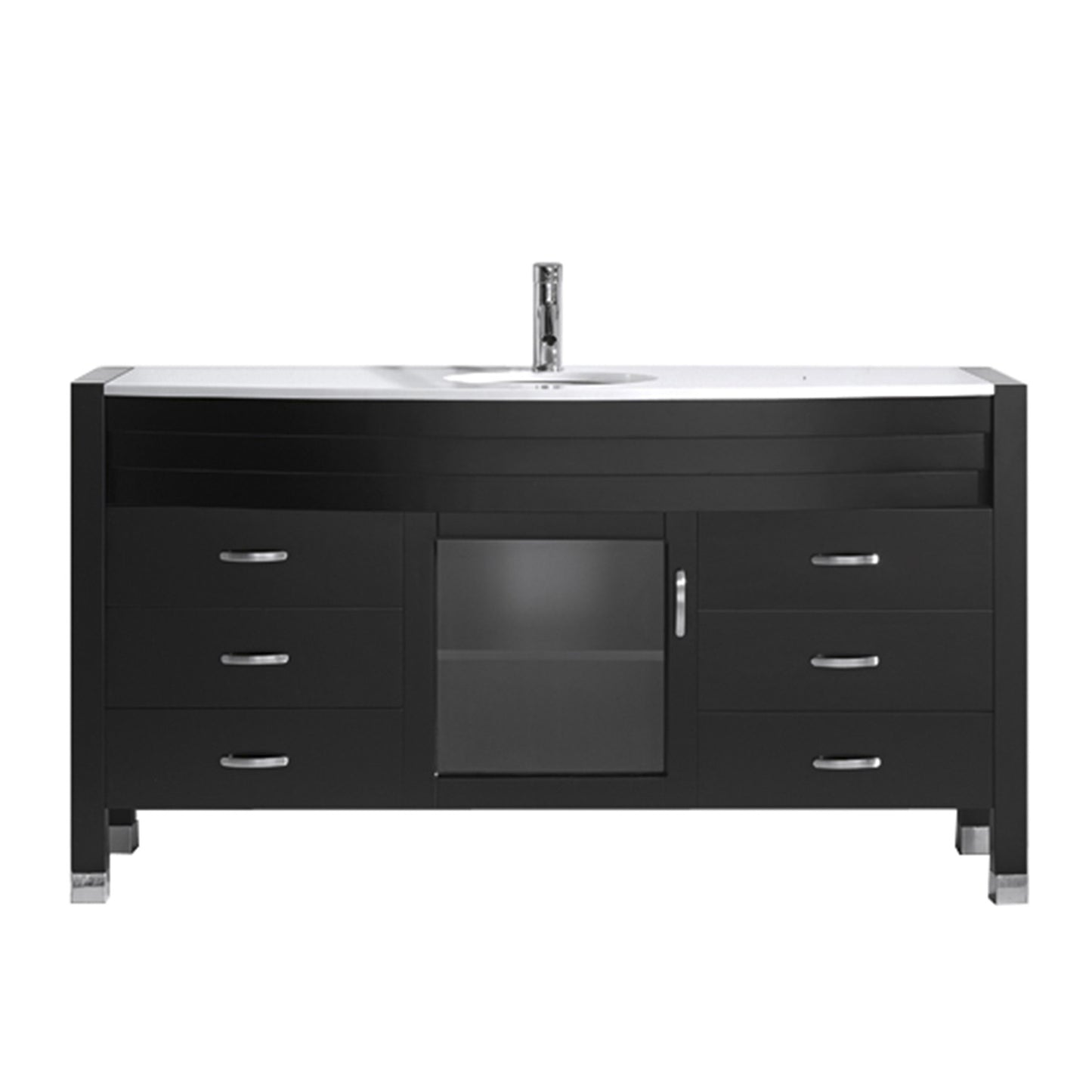 Virtu USA Ava 61" Single Bath Vanity in Espresso with White Engineered Stone Top and Round Sink with Polished Chrome Faucet - Luxe Bathroom Vanities Luxury Bathroom Fixtures Bathroom Furniture