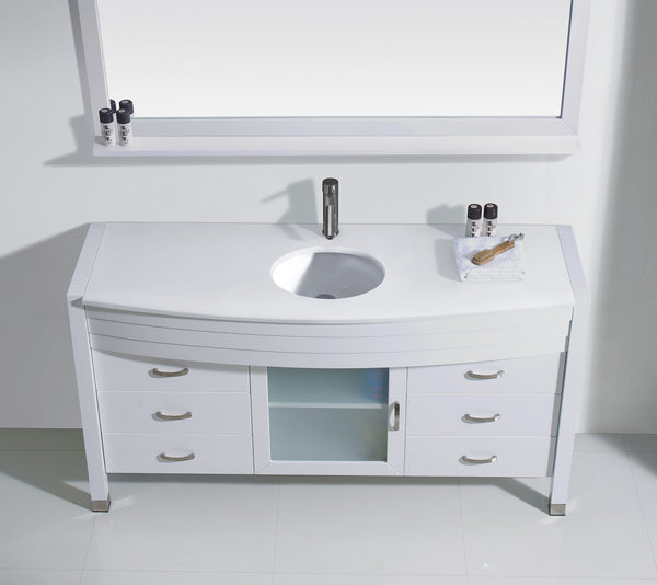 Virtu USA Ava 61" Single Bath Vanity with White Engineered Stone Top and Round Sink with Brushed Nickel Faucet and Mirror - Luxe Bathroom Vanities Luxury Bathroom Fixtures Bathroom Furniture