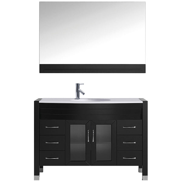 Virtu USA Ava 48" Single Bath Vanity in Espresso with White Engineered Stone Top and Round Sink with Brushed Nickel Faucet and Mirror - Luxe Bathroom Vanities Luxury Bathroom Fixtures Bathroom Furniture