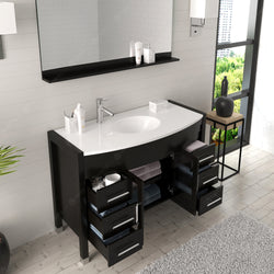 Virtu USA Ava 48" Single Bath Vanity in Espresso with White Engineered Stone Top and Round Sink with Brushed Nickel Faucet and Mirror - Luxe Bathroom Vanities