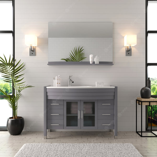 Virtu USA Ava 48" Single Bath Vanity with White Engineered Stone Top and Round Sink with Matching Mirror - Luxe Bathroom Vanities