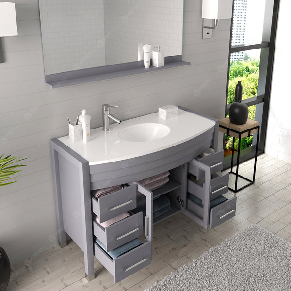 Virtu USA Ava 48" Single Bath Vanity with White Engineered Stone Top and Round Sink with Brushed Nickel Faucet with Matching Mirror - Luxe Bathroom Vanities