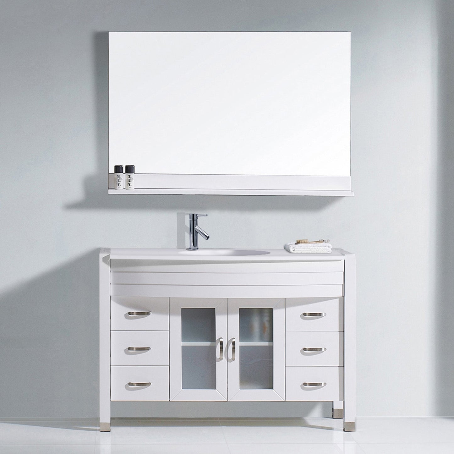 Virtu USA Ava 48" Single Bath Vanity in Gray with White Engineered Stone Top and Round Sink with Matching Mirror - Luxe Bathroom Vanities