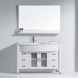 Virtu USA Ava 48" Single Bath Vanity in Gray with White Engineered Stone Top and Round Sink with Matching Mirror - Luxe Bathroom Vanities
