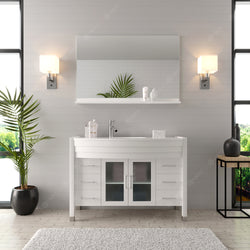 Virtu USA Ava 48" Single Bath Vanity with White Engineered Stone Top and Round Sink with Brushed Nickel Faucet with Matching Mirror - Luxe Bathroom Vanities