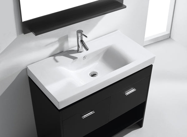 Virtu USA Gloria 36" Single Bath Vanity with White Ceramic Top and Square Sink with Polished Chrome Faucet and Mirror - Luxe Bathroom Vanities Luxury Bathroom Fixtures Bathroom Furniture