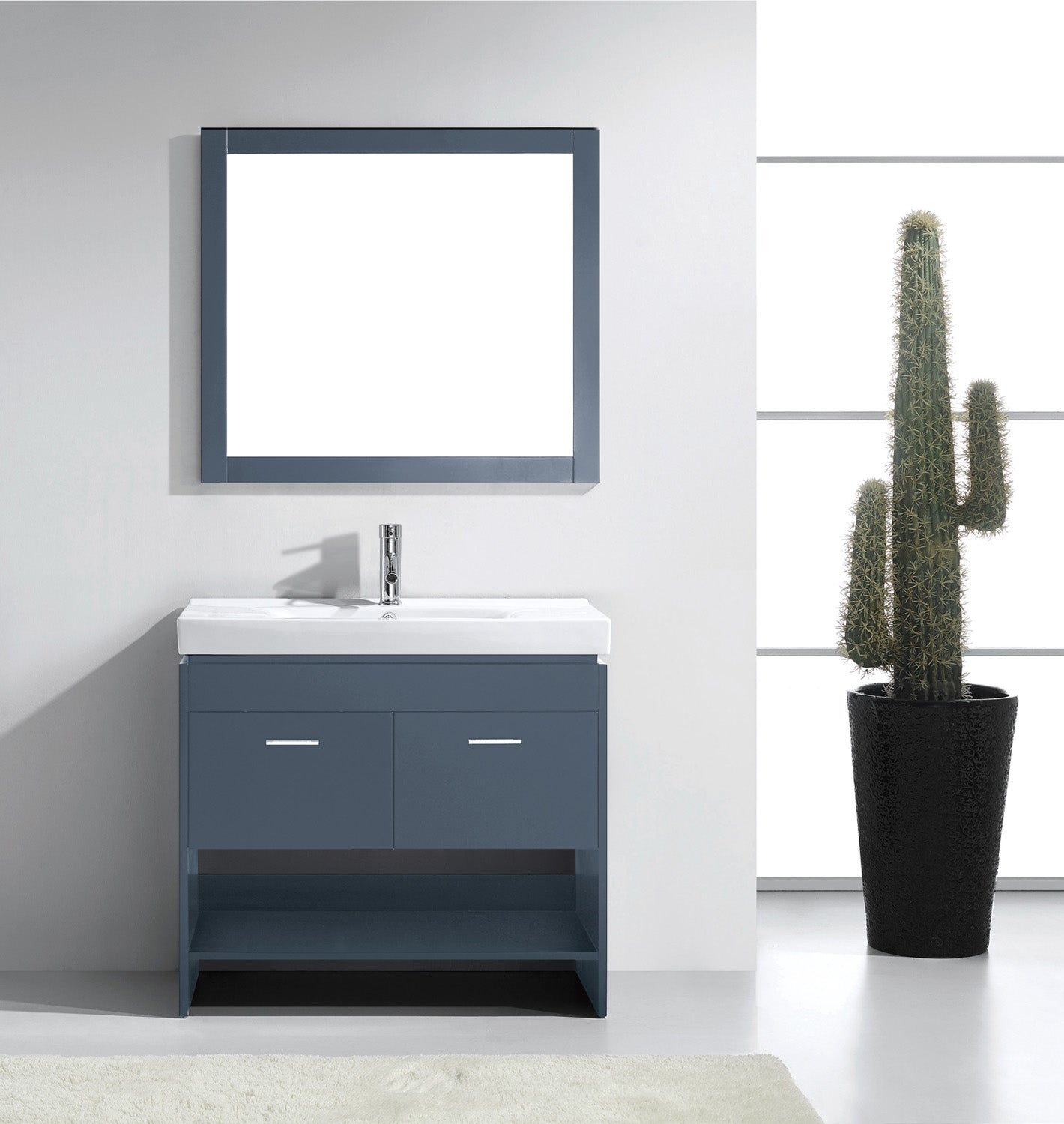 Virtu USA Gloria 36" Single Bath Vanity with White Top and Integrated Square Sink with Matching Mirror - Luxe Bathroom Vanities