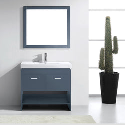 Virtu USA Gloria 36" Single Bath Vanity with White Top and Integrated Square Sink with Matching Mirror - Luxe Bathroom Vanities
