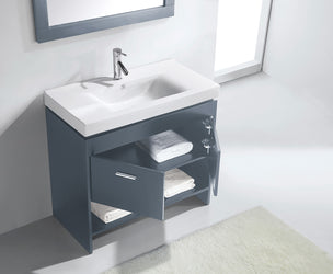 Virtu USA Gloria 36" Single Bath Vanity with White Top and Integrated Square Sink with Matching Mirror - Luxe Bathroom Vanities