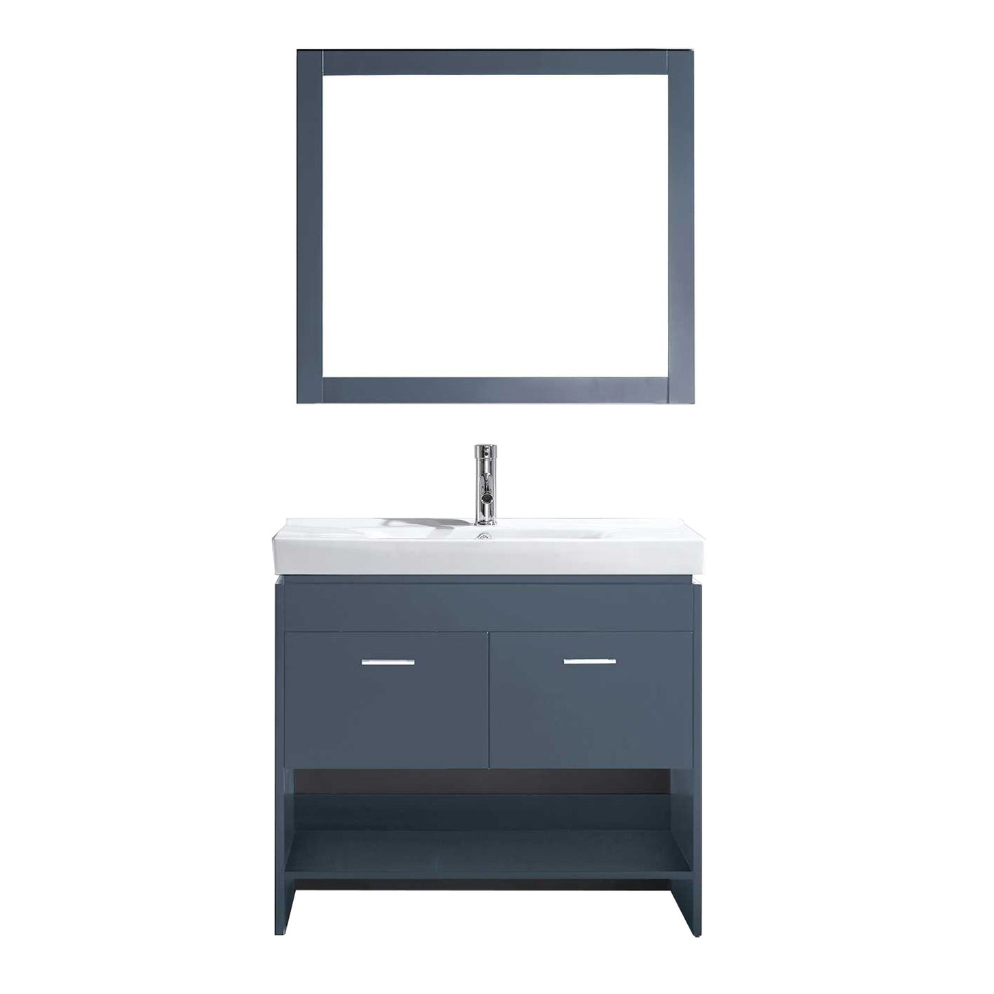 Virtu USA Gloria 36" Single Bath Vanity with White Top and Integrated Square Sink with Matching Mirror - Luxe Bathroom Vanities