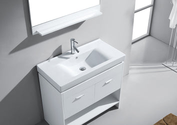 Virtu USA Gloria 36" Single Bath Vanity with White Ceramic Top and Square Sink with Brushed Nickel Faucet and Mirror - Luxe Bathroom Vanities Luxury Bathroom Fixtures Bathroom Furniture