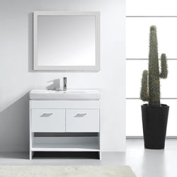 Virtu USA Gloria 36" Single Bath Vanity with White Top and Integrated Square Sink with Matching Mirror - Luxe Bathroom Vanities