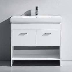 Virtu USA Gloria 36" Single Bath Vanity with White Ceramic Top and Square Sink with Polished Chrome Faucet - Luxe Bathroom Vanities Luxury Bathroom Fixtures Bathroom Furniture