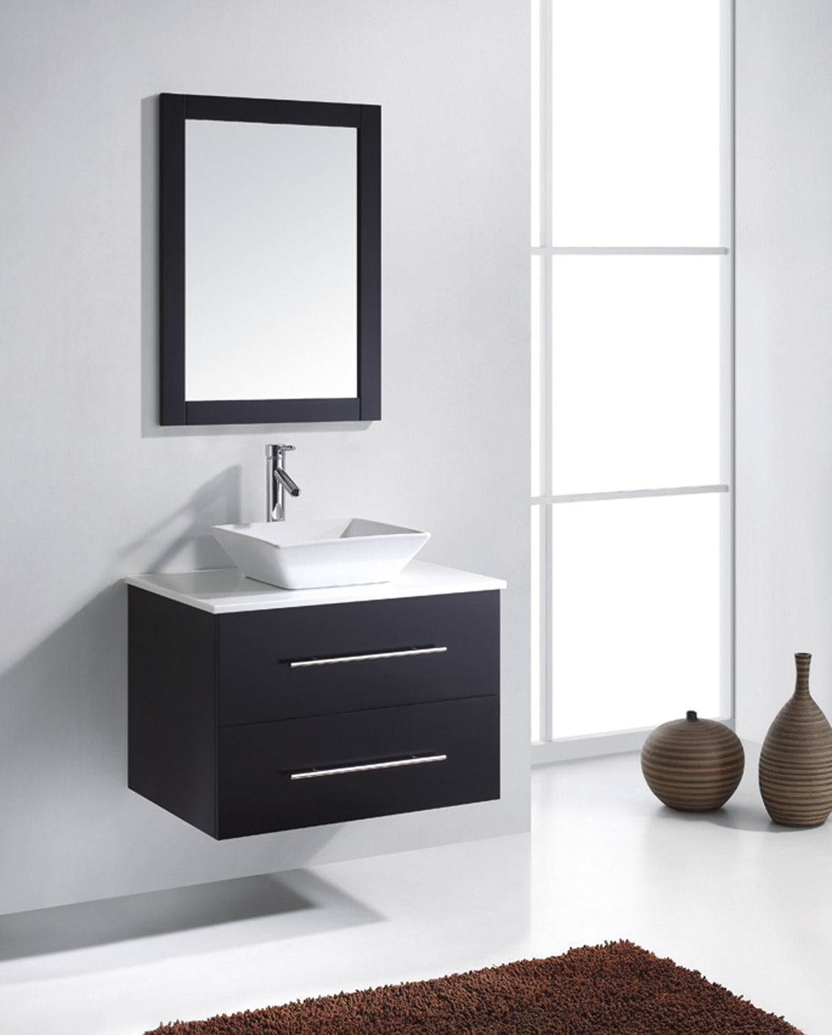 Virtu USA Marsala 29" Single Bath Vanity with White Engineered Stone Top and Square Sink with Polished Chrome Faucet and Mirror - Luxe Bathroom Vanities Luxury Bathroom Fixtures Bathroom Furniture