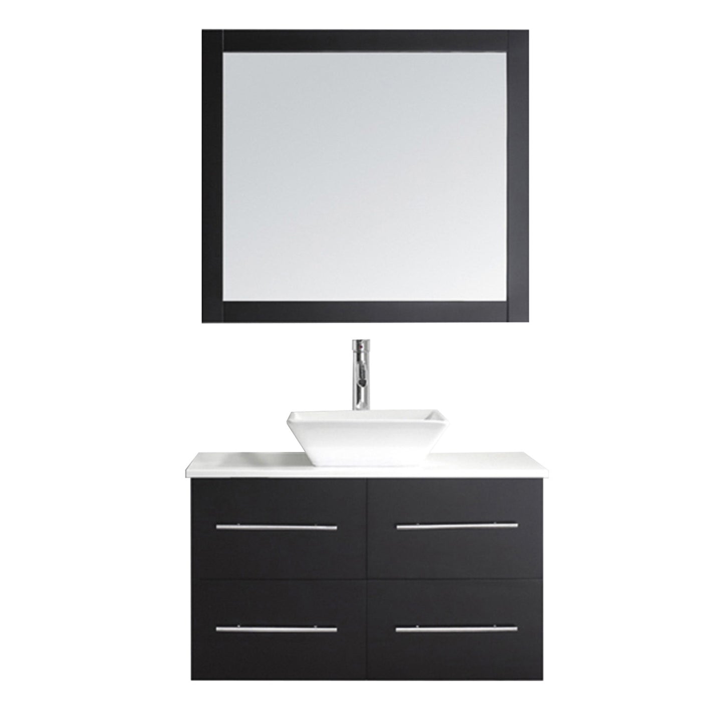 Virtu USA Marsala 35" Single Bath Vanity with White Engineered Stone Top and Square Sink with Brushed Nickel Faucet and Mirror - Luxe Bathroom Vanities