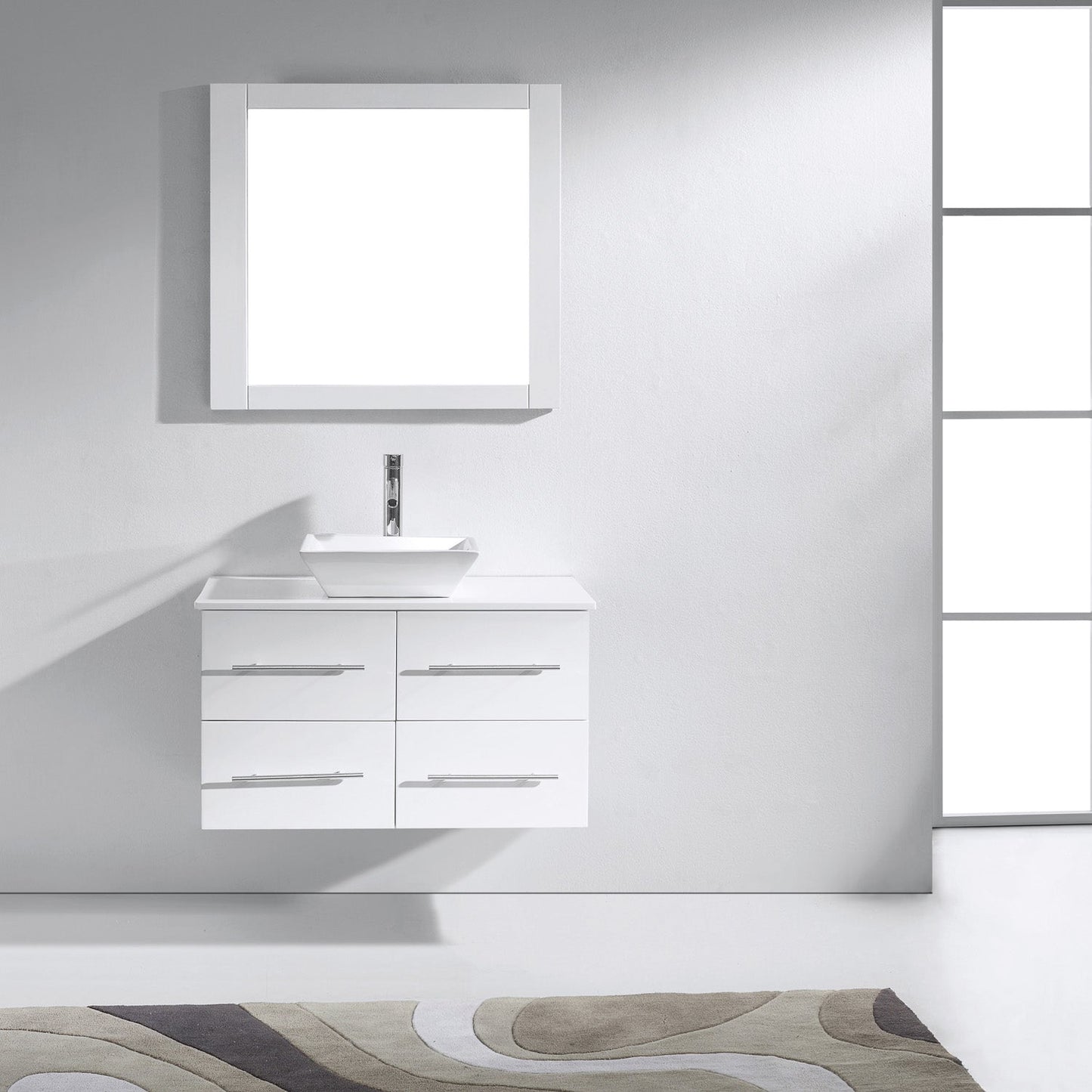 Virtu USA Marsala 35" Single Bath Vanity with White Engineered Stone Top and Square Sink with Polished Chrome Faucet and Mirror - Luxe Bathroom Vanities