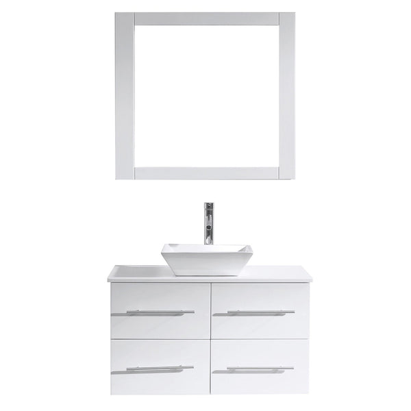 Virtu USA Marsala 35" Single Bath Vanity with White Engineered Stone Top and Square Sink with Polished Chrome Faucet and Mirror - Luxe Bathroom Vanities