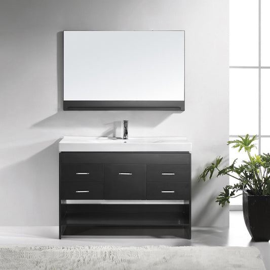 Virtu USA Gloria 48" Single Bath Vanity in Espresso with White Ceramic Top and Square Sink with Polished Chrome Faucet and Mirror - Luxe Bathroom Vanities Luxury Bathroom Fixtures Bathroom Furniture