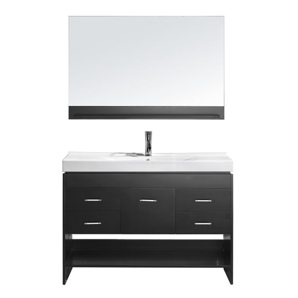Virtu USA Gloria 48" Single Bath Vanity in Espresso with White Ceramic Top and Square Sink with Polished Chrome Faucet and Mirror - Luxe Bathroom Vanities Luxury Bathroom Fixtures Bathroom Furniture