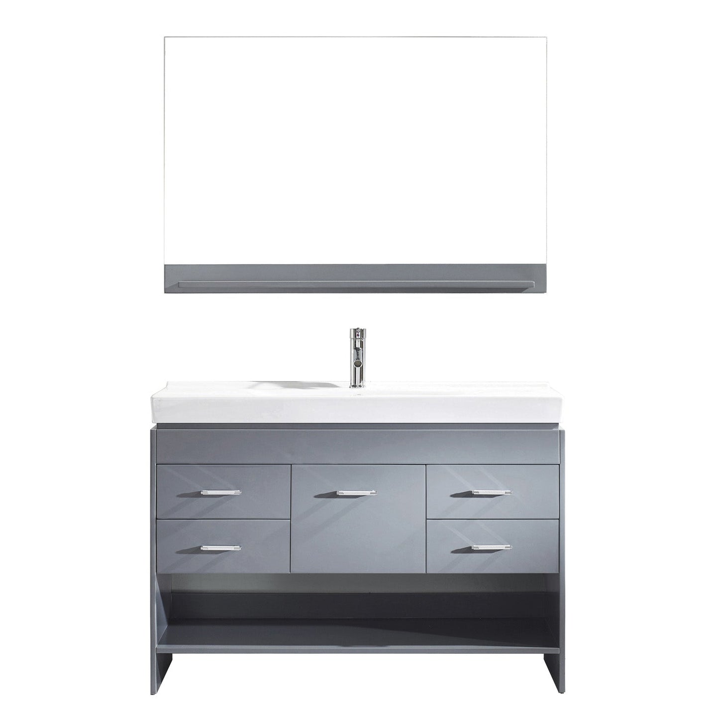 Virtu USA Gloria 48" Single Bath Vanity with White Ceramic Top and Square Sink with Brushed Nickel Faucet and Mirror - Luxe Bathroom Vanities