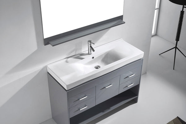 Virtu USA Gloria 48" Single Bath Vanity with White Ceramic Top and Square Sink with Polished Chrome Faucet and Mirror - Luxe Bathroom Vanities